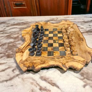 Handmade Olive Wood Chess Set with Hand Carved Pieces – Large 28cm Board