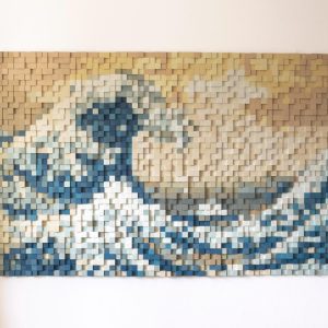Handmade 3D Wooden Mosaic Wall Art – The Great Wave of Kanagawa Wood Sculpture