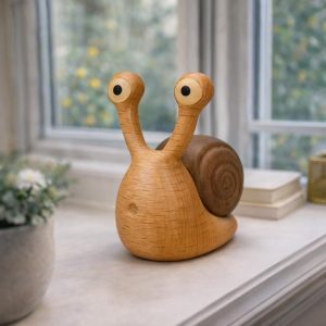 Handmade Wooden Snail Ornament – Hand Carved Rustic Desk and Shelf Decor