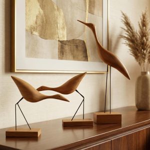Nordic Wooden Bird Sculpture – Scandinavian Minimalist Teak and Walnut Figurine