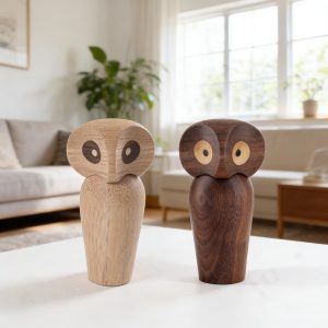 Hand Carved Wooden Owl Figurine – Minimalist Oak Wood Sculpture