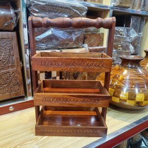 3-Tier Hand Carved Wooden Cutlery Organizer – Rustic Kitchen Utensil Holder Stand