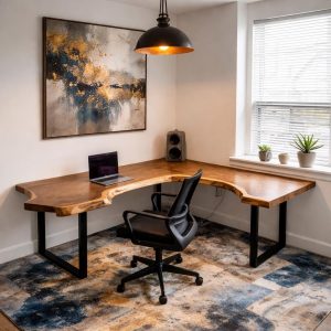 Live Edge L-Shaped Wooden Desk – Handcrafted Home Office Corner Desk