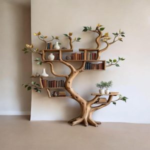 Handmade Tree-Shaped Wooden Floating Wall Shelf – Sculptural Nature Decor